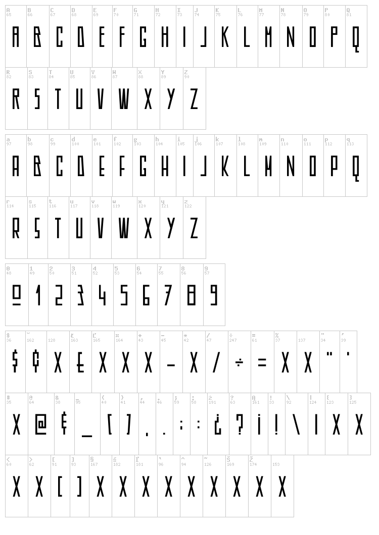 DK Americain font map